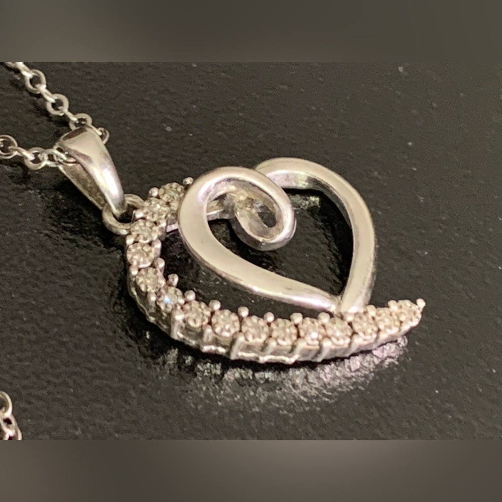 Designer PDL 925 Sterling Silver Diamond Open Heart Pendant Necklace  16”
